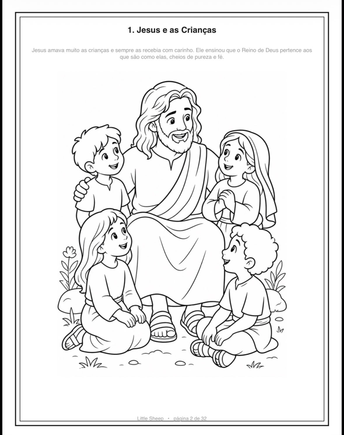 Página para colorir: Jesus e as Crianças