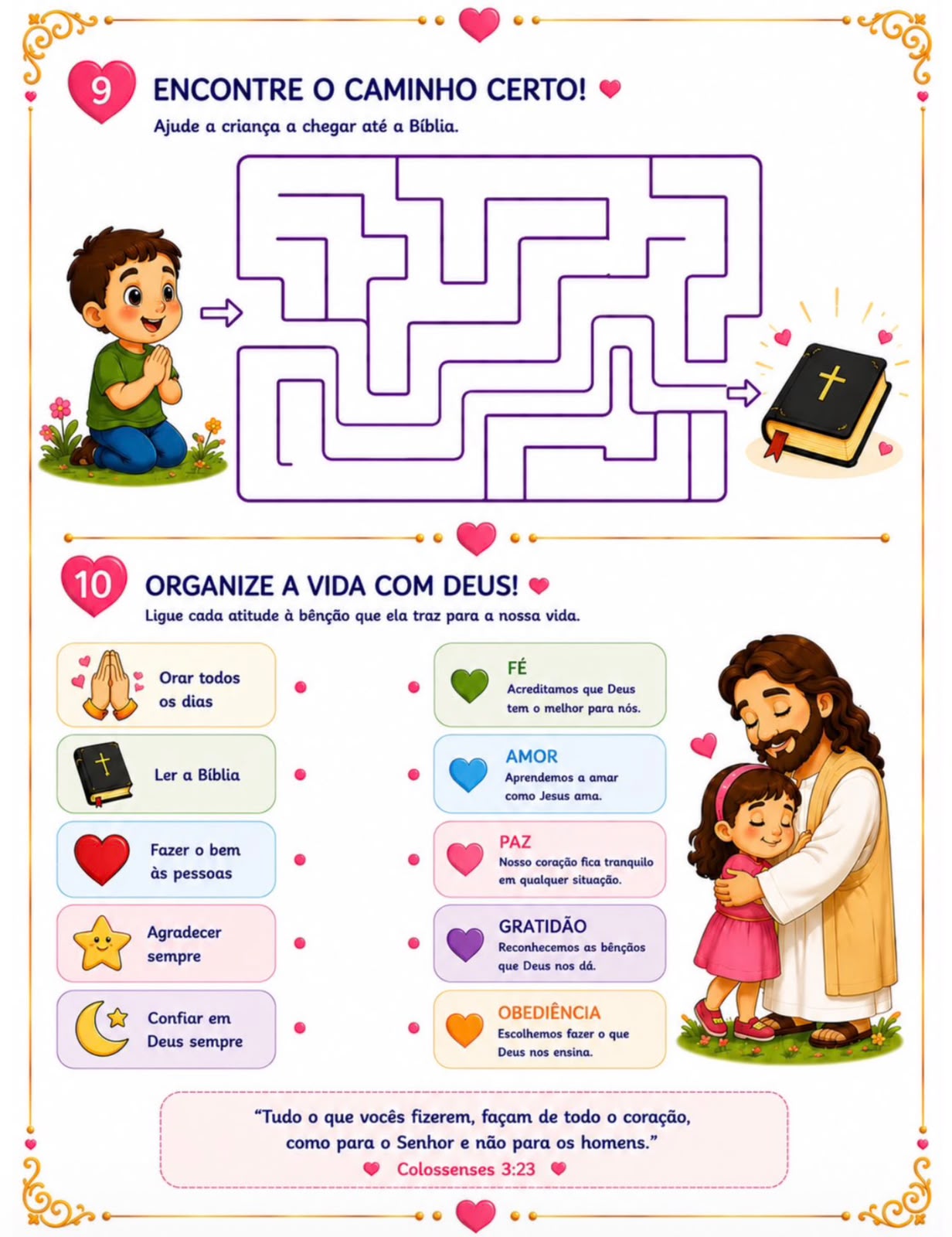 Página de atividade: labirinto e ligue as colunas